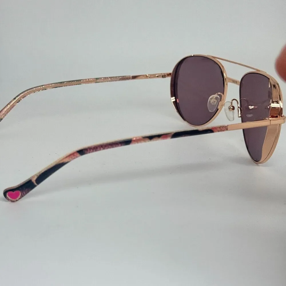 Betsey Johnson Hey-Girl ROS Sunglasses Women's Rose Gold/Grey Lenses Pilot 14883